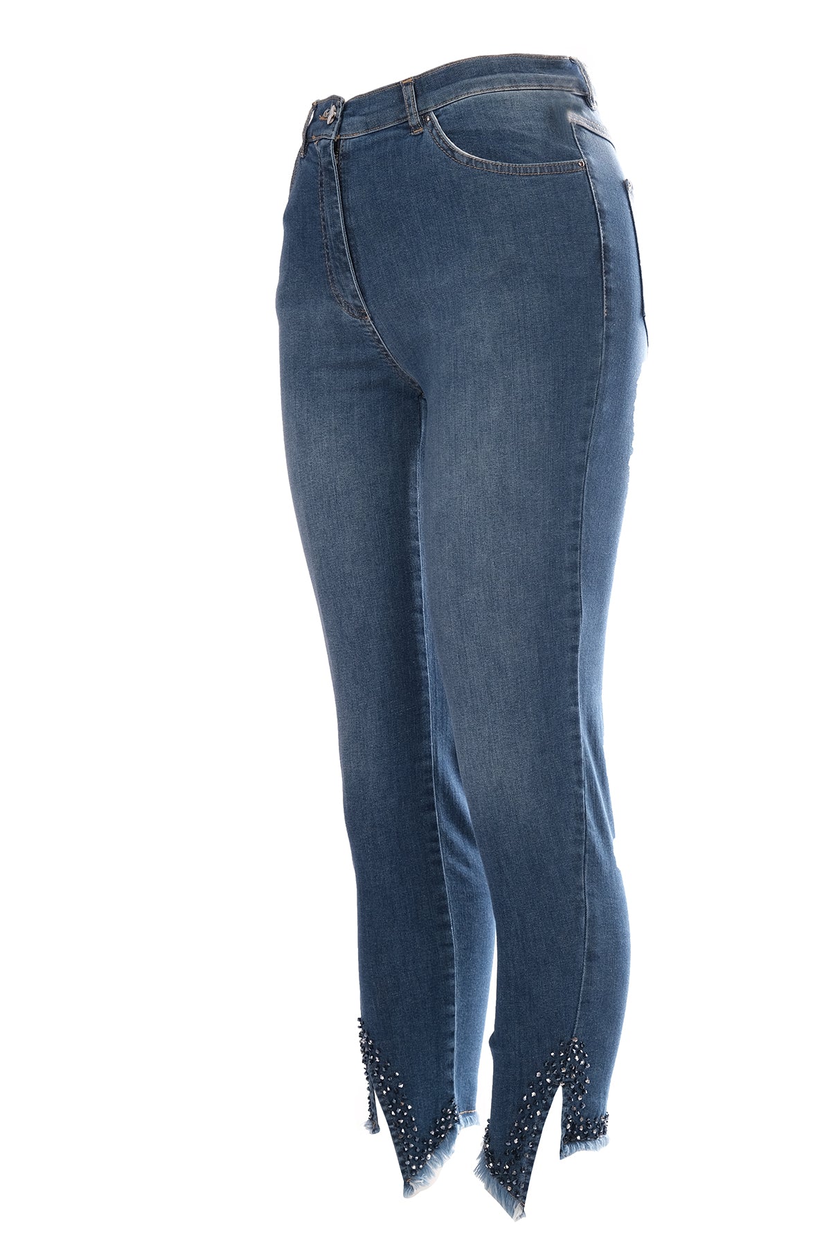 Seleste Minimalist Taş Detaylı Dar Paça Crop Jean Pantolon - Günlük & Şık