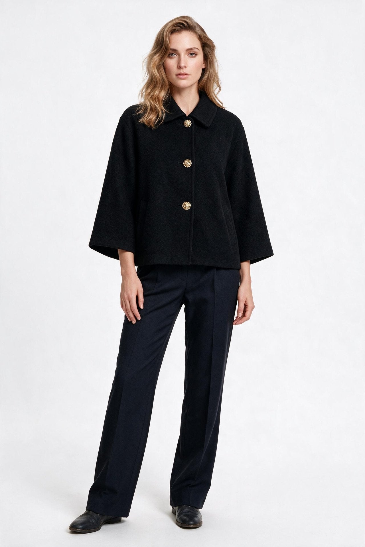 Sempre Kadın Klasik Yaka Düğmeli Kısa Kaban İkincil görsel