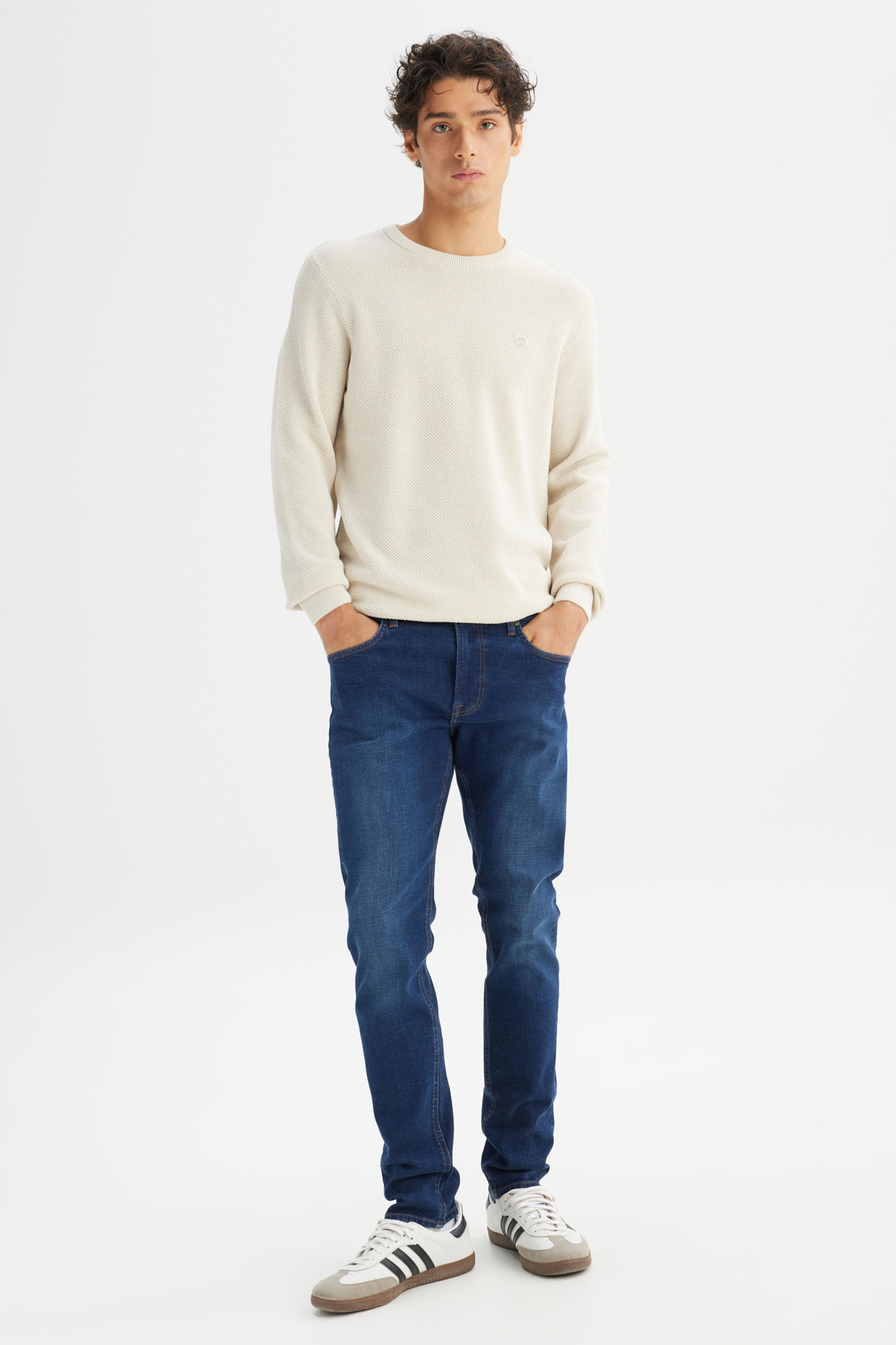 Slim Fit Dar Kesim Normal Bel Dar Paça Pamuklu Esnek Mavi Jean Denim Pantolon Lee Ana görsel