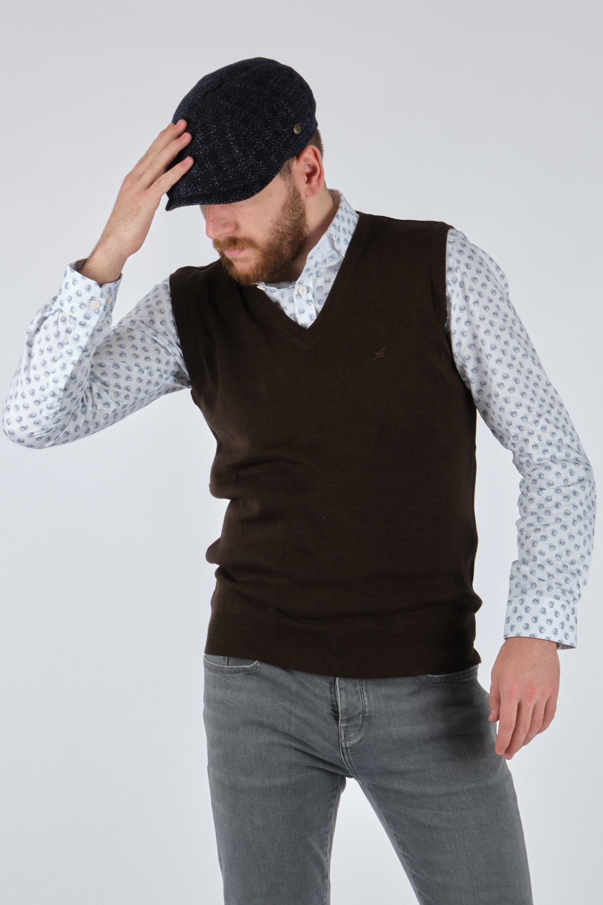 De Blasio V Yaka Oversize Erkek Yelek - Minimalist Günlük Stil