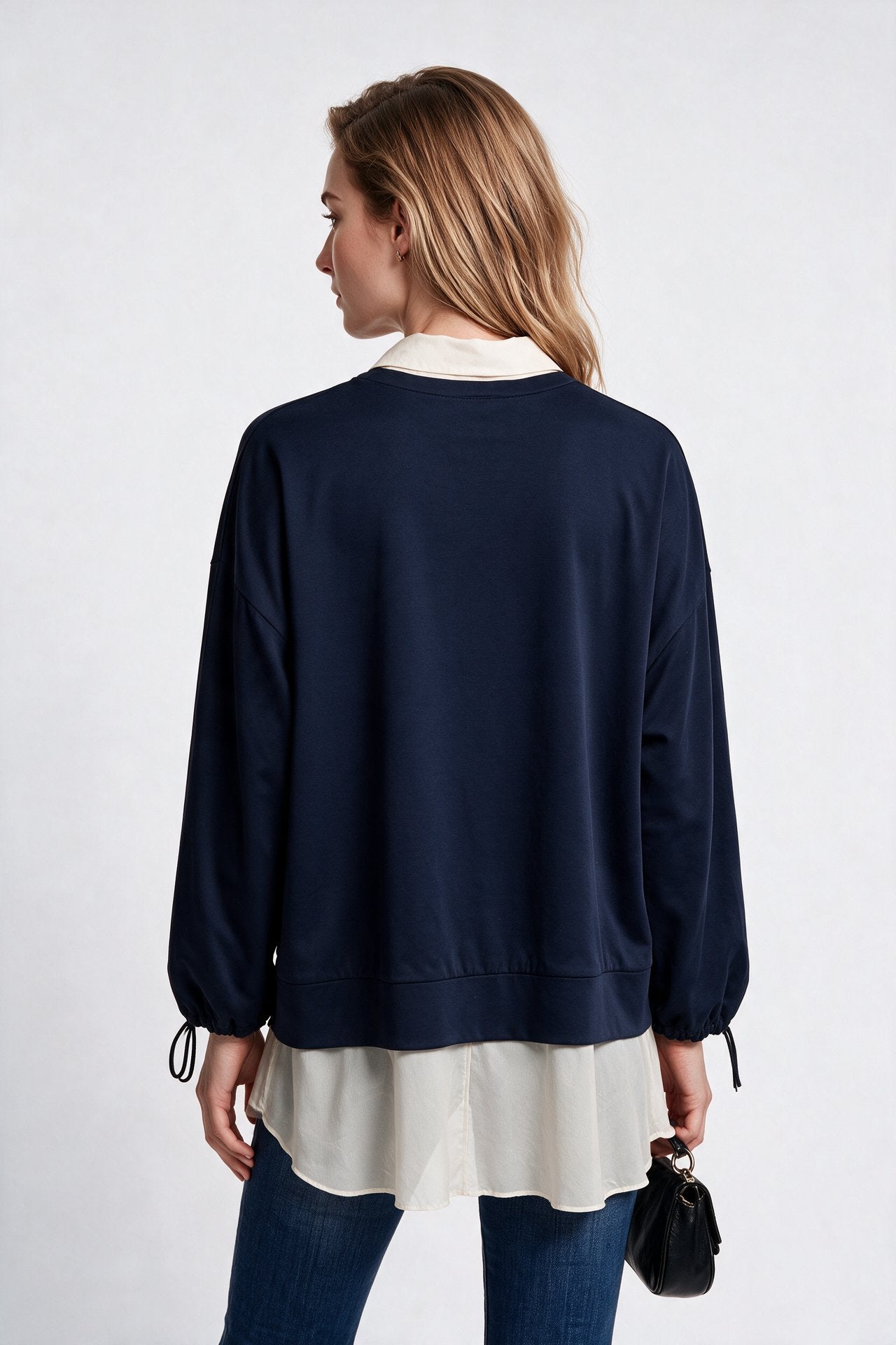 Scl Kadın Nakış İşlemeli Gömlek Yaka Detaylı Rahat Kesim Sweatshirt Etek Takım 10002612711005 İkincil görsel