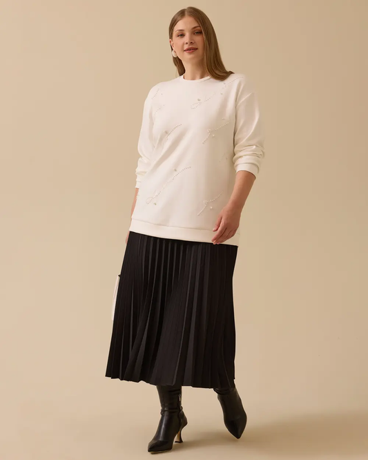 Büyük Beden Nakış Detaylı Boncuklu Sweatshirt Gala-Xi