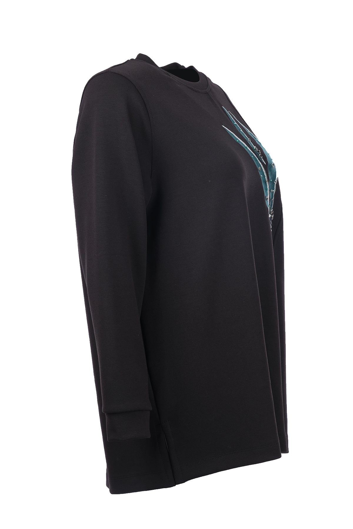 büyük beden desenli taş i̇şlemeli sweatshirt Gala-Xi