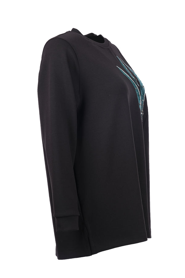 büyük beden desenli taş i̇şlemeli sweatshirt Gala-Xi
