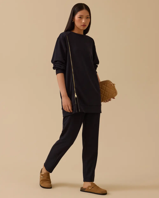 fermuar detaylı yuvarlak yaka sweatshirt Scl