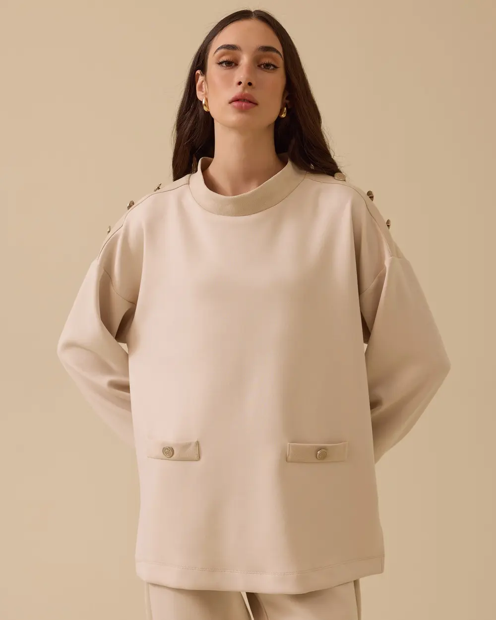 dik yaka düğme detaylı sweatshirt Scl Translation missing: tr.content.product_image_main