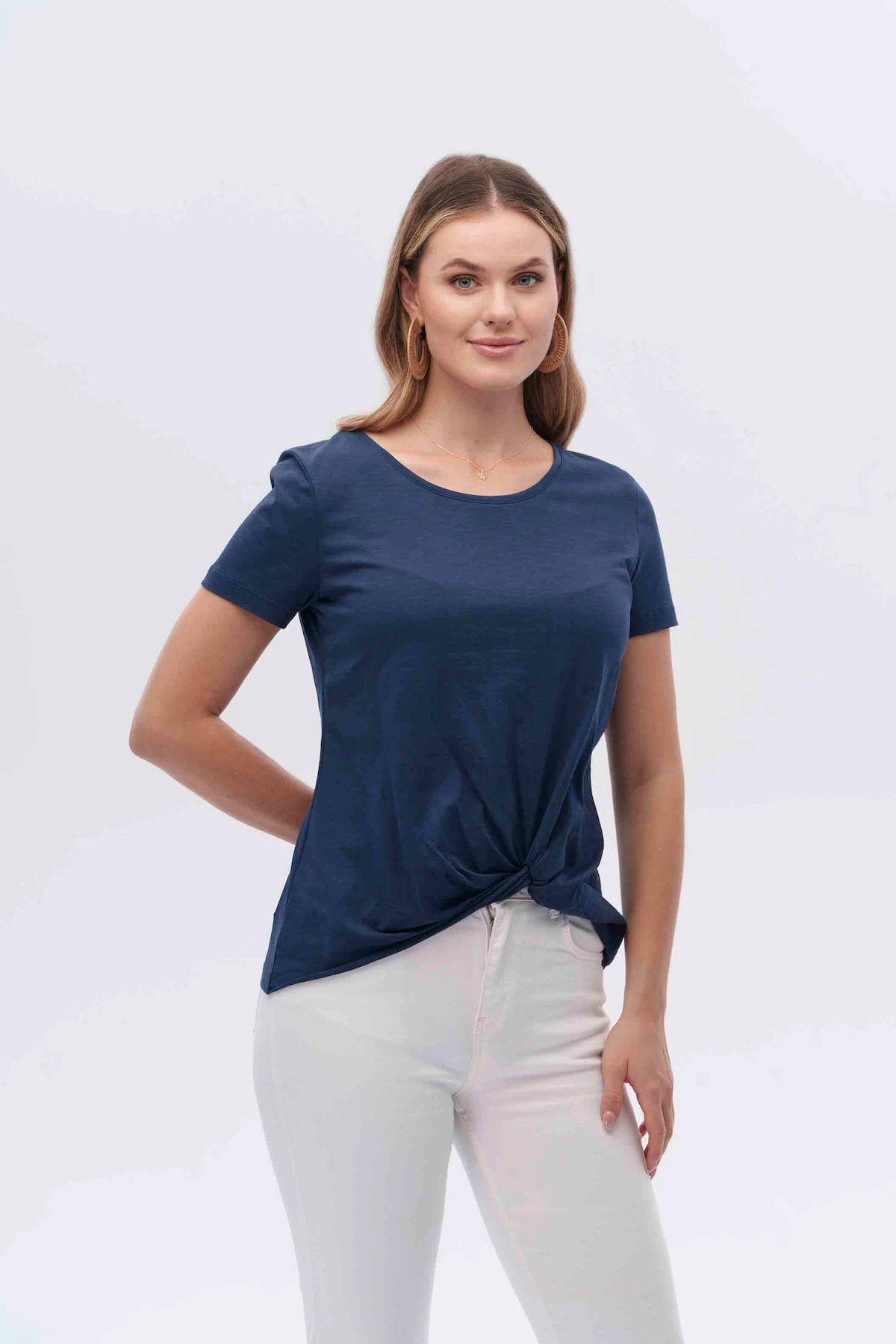 Canel Minimalist Büküm Detaylı Kısa Kol Kadın T-Shirt - Günlük Translation missing: tr.content.product_image_secondary