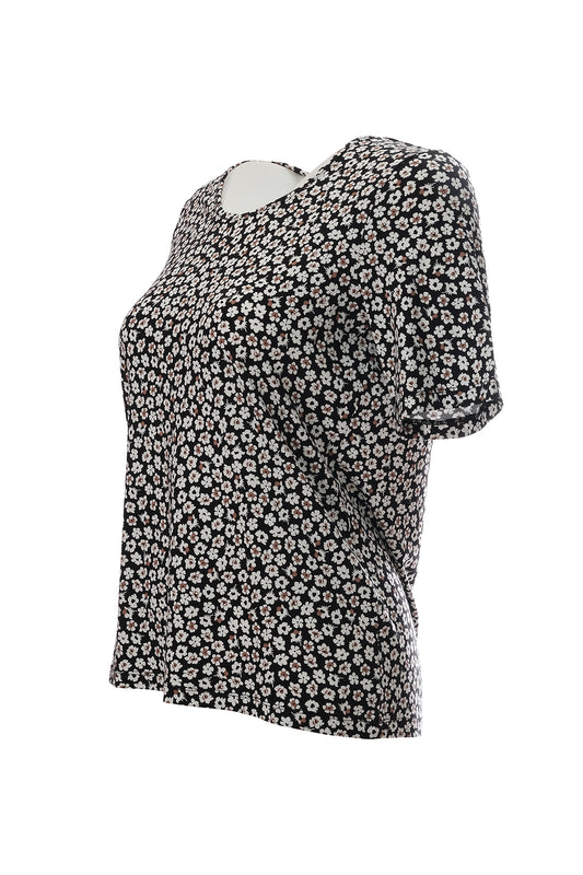 Canel Minimalist Çiçekli Desen Kadın T-Shirt - Kısa Kol Regular Fit Günlük