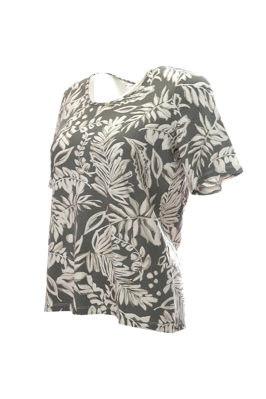 Canel Minimalist Bitki Desenli Kısa Kol Kadın T-Shirt - Regular Fit