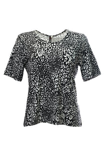 Canel Oversize Leopar Desenli Kadın T-Shirt - Kısa Kol - Günlük
