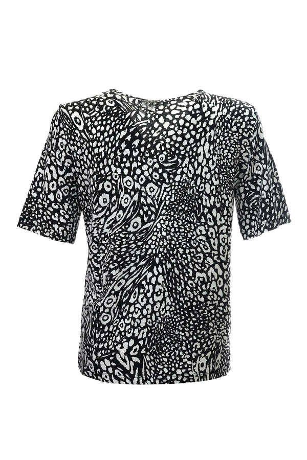 Canel Oversize Leopar Desenli Kadın T-Shirt - Kısa Kol - Günlük