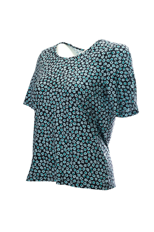 Canel Minimalist Çiçekli Desen Kısa Kol Kadın Tişört - Günlük Kullanım