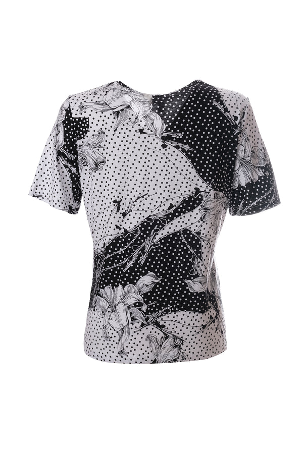Sıfır Yaka Desenli Kısa Kol T-Shirt Cnl