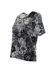 Canel Minimalist Çiçek Desenli Kısa Kol Regular Fit Kadın Tişört - Günlük Kombinler İçin