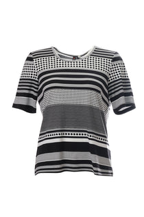 Canel Minimalist Kadın T-Shirt - Çizgili & Puantiyeli, Kısa Kol, Regular Fit