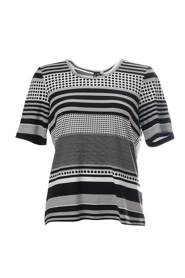 Canel Minimalist Kadın T-Shirt - Çizgili & Puantiyeli, Kısa Kol, Regular Fit
