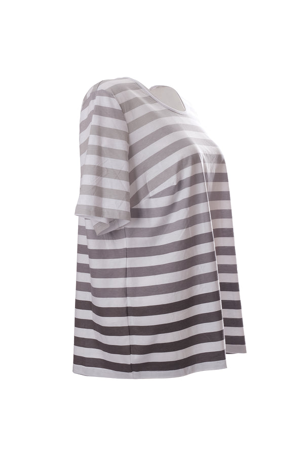 Canel Oversize Çizgili Minimalist Kadın T-Shirt - Kısa Kol Günlük