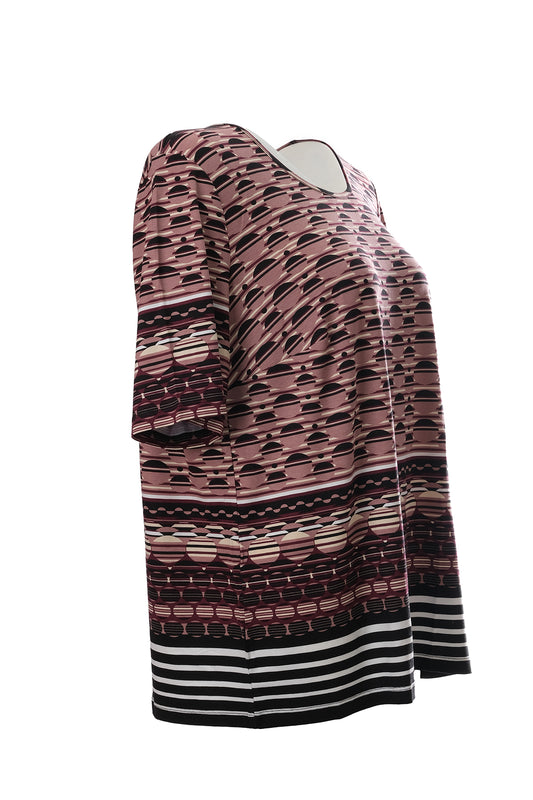 Canel Oversize Midi Tişört - Kısa Kol - Geometrik Desen - Günlük