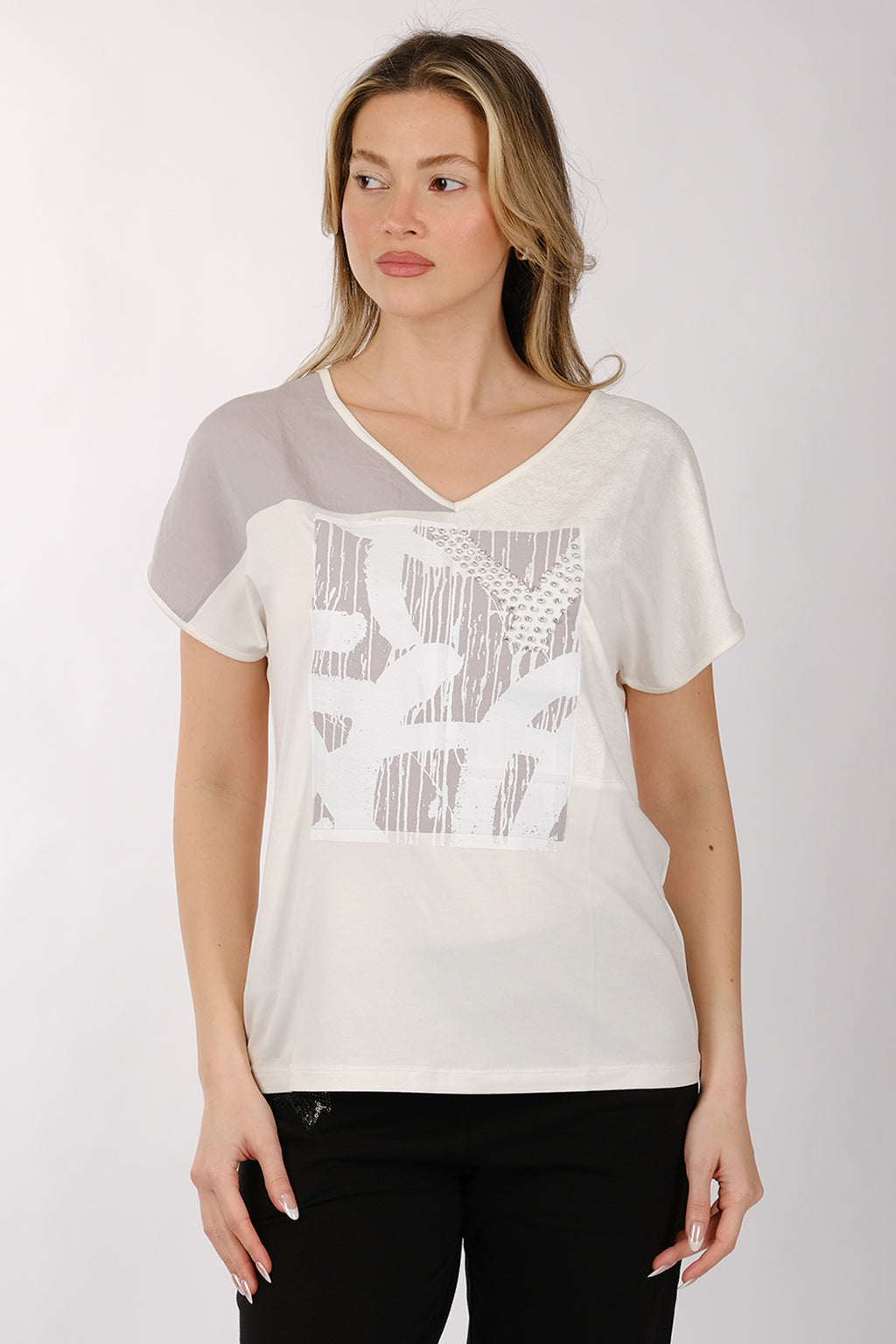 Daıdo Kadın V Yaka Kısa Kol Minimalist T-Shirt - Günlük Kullanım
