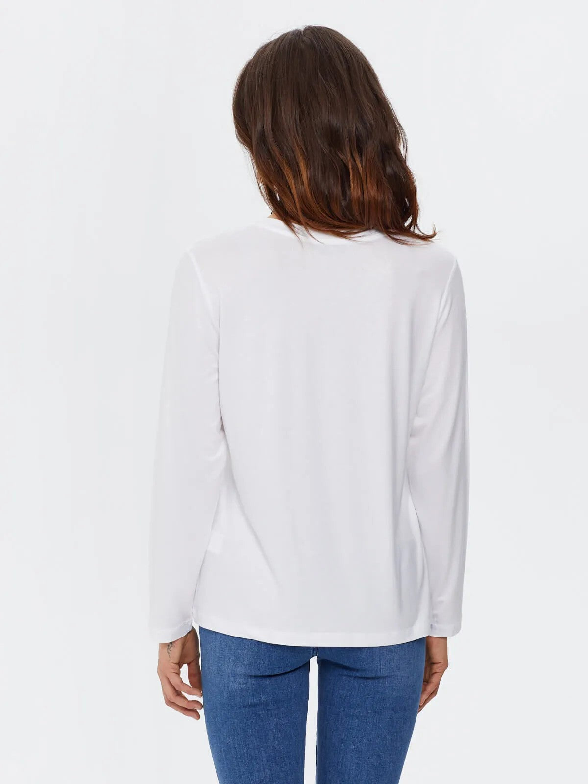 Faik Sönmez Kadın Oversize V Yaka Uzun Kol Minimalist T-Shirt