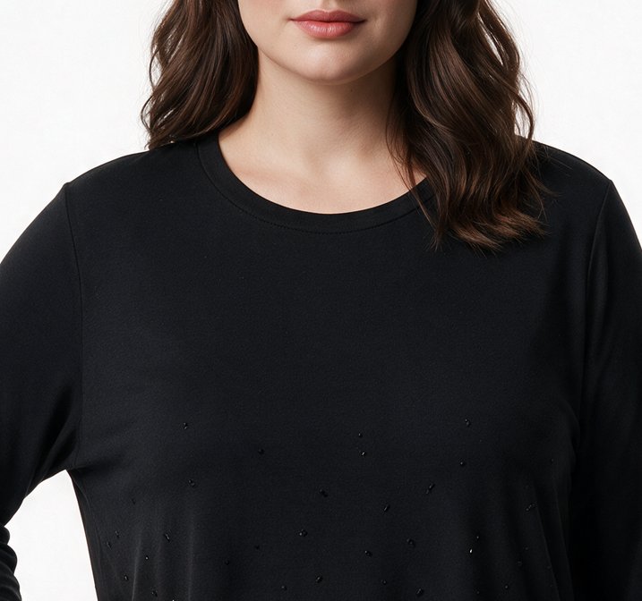 Gala-xi Kadın Büyük Beden Bisiklet Yaka Uzun Kollu Delikli Detaylı T-Shirt