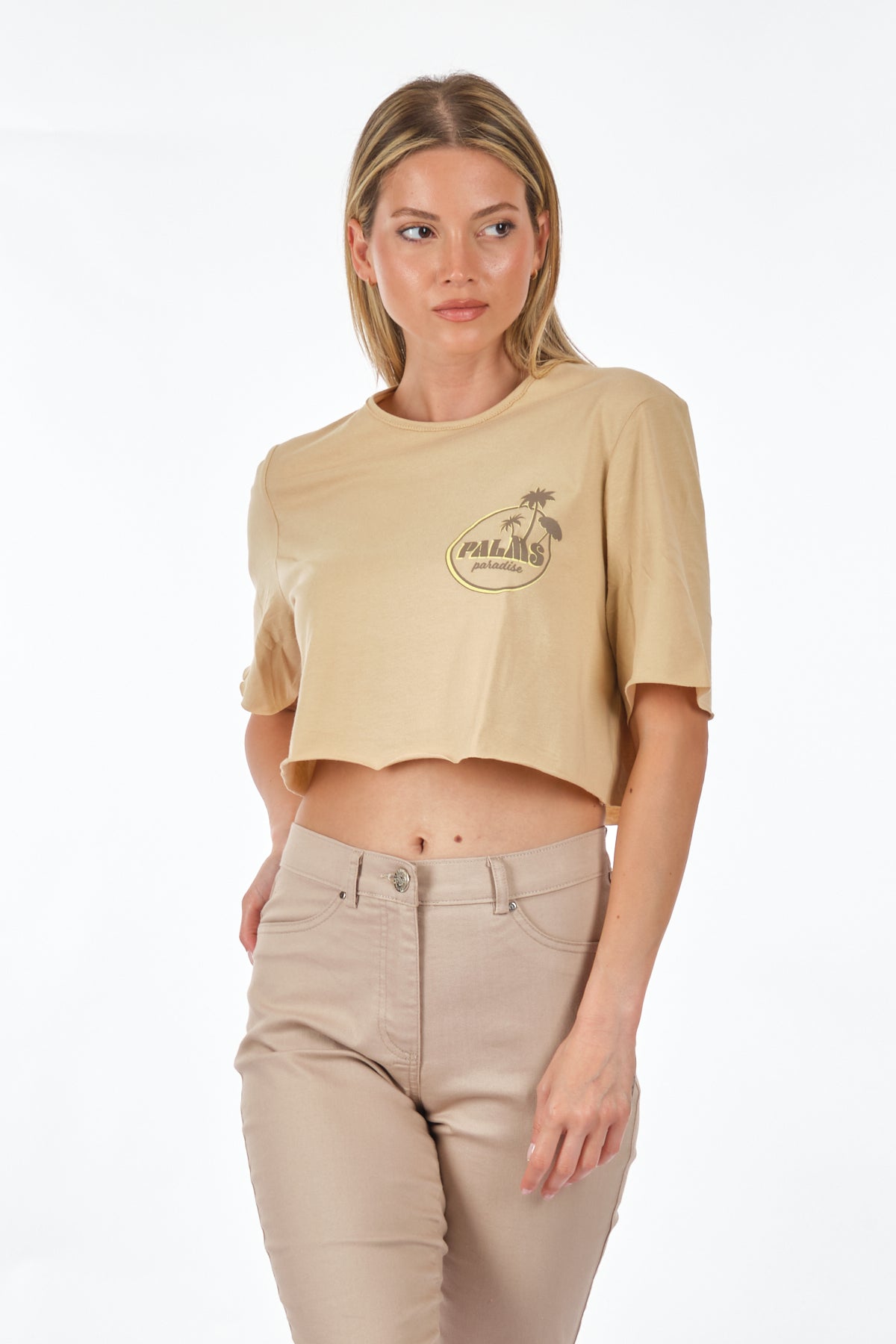 Only Oversize Crop T-Shirt - Kısa Kol, Yuvarlak Yaka, Günlük Kullanım