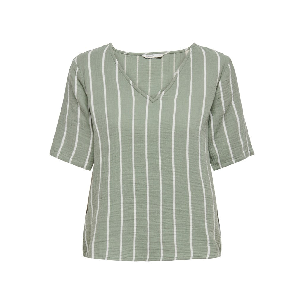 Only V Yaka Çizgili Kadın T-Shirt - Minimalist Stil Ana görsel