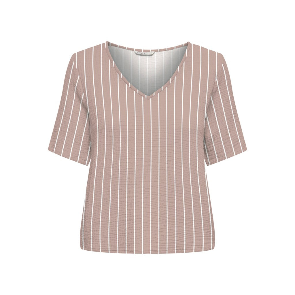 Only V Yaka Çizgili Kadın T-Shirt - Minimalist Stil