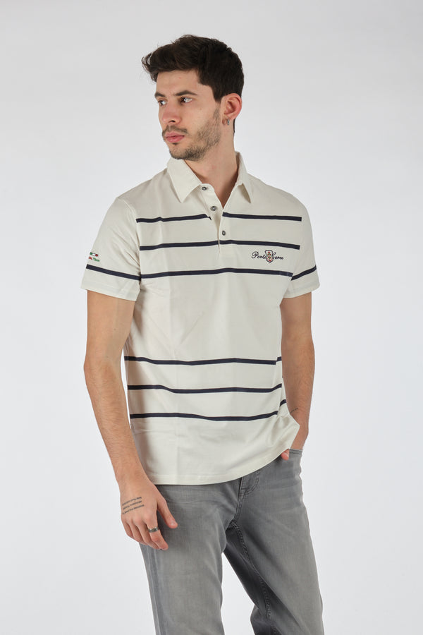 Porto Cervo Erkek Kısa Kol Polo Yaka Çizgili T-Shirt - Minimalist Tarz