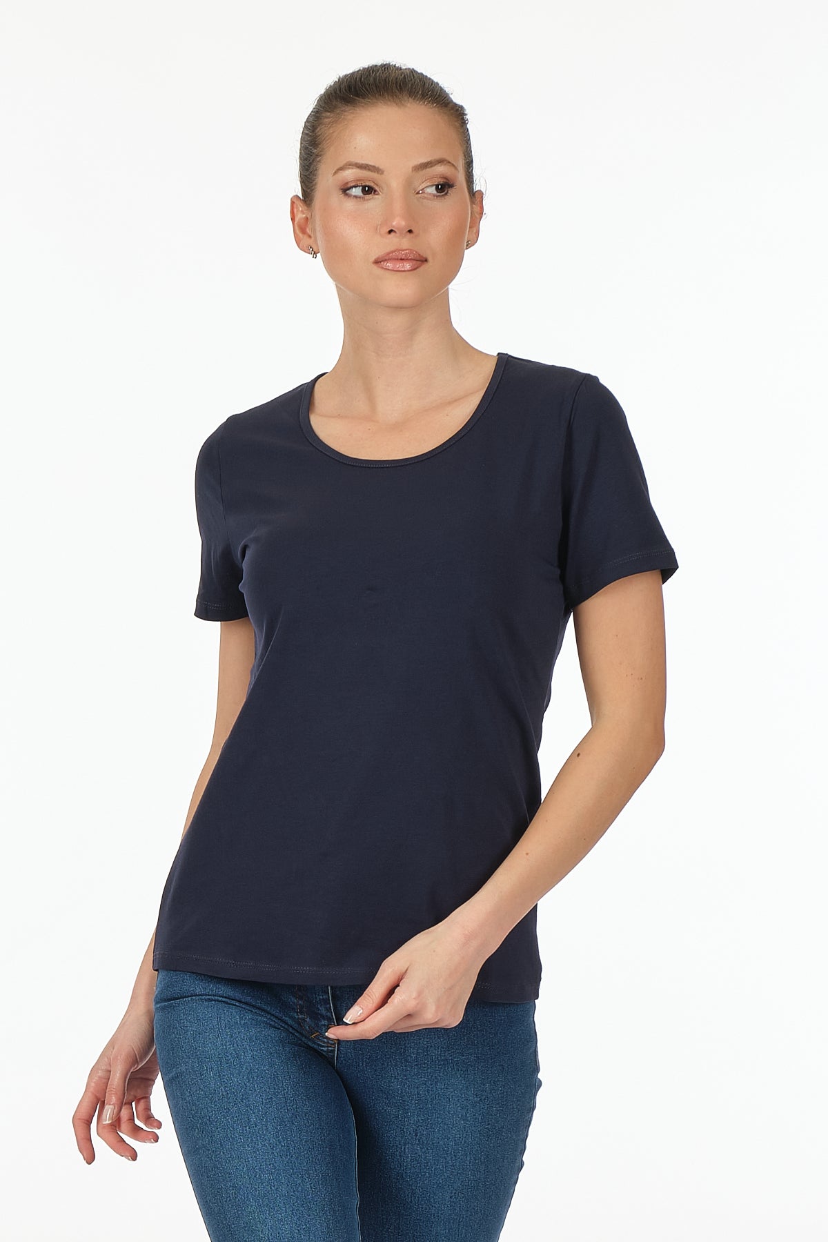 Vedi Minimalist Kadın T-Shirt - Kısa Kol Yuvarlak Yaka - Günlük