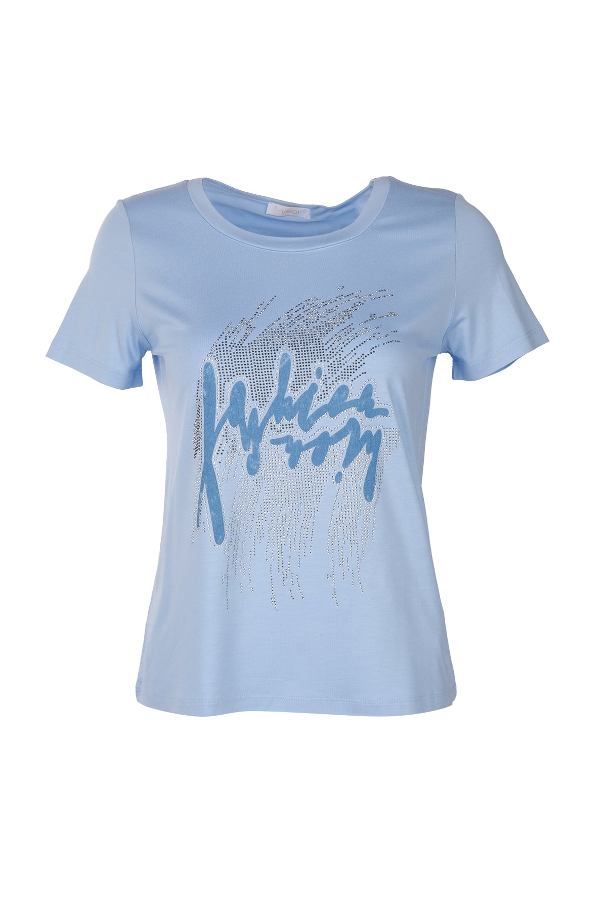 Vedi Minimalist Taş Detaylı Kadın T-Shirt - Kısa Kol Yuvarlak Yaka Translation missing: tr.content.product_image_main