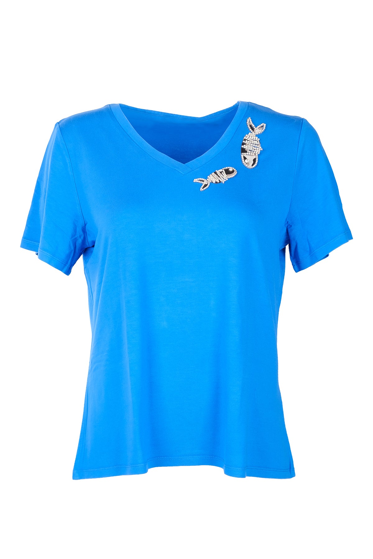 Vedi-Büyük Beden V Yak Taş Detaylı Kadın T-Shirt 25YXD5098 Translation missing: tr.content.product_image_main