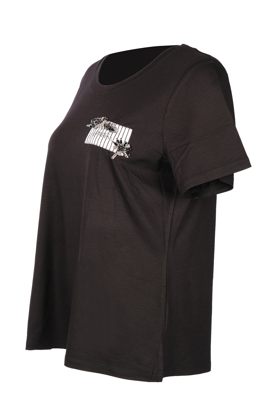 Vedi Büyük Beden Yuvarlak Yaka Taş Detaylı Kadın T-Shirt 25YXD5099