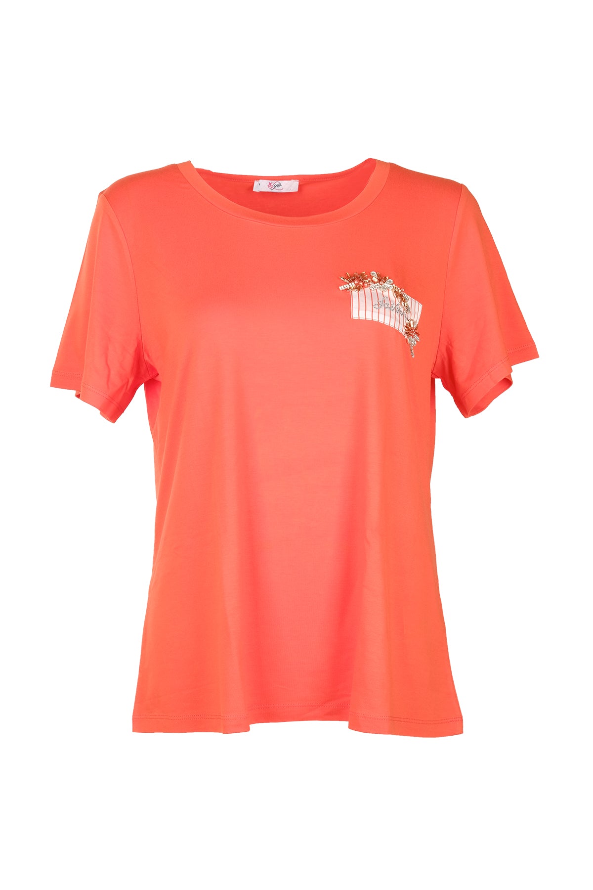 Vedi Büyük Beden Yuvarlak Yaka Taş Detaylı Kadın T-Shirt 25YXD5099 Translation missing: tr.content.product_image_main