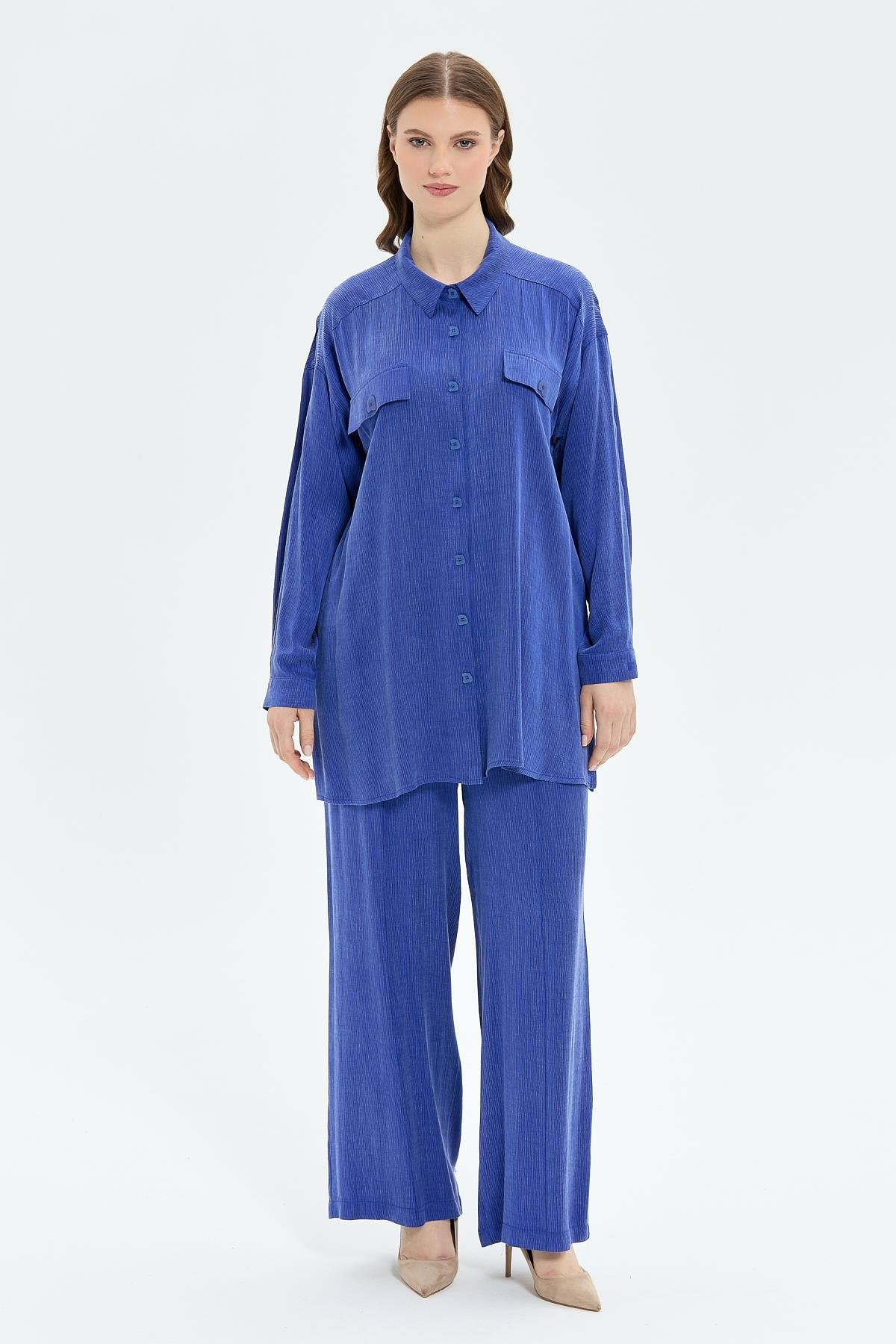 Müsemma Kadın Oversize Gömlek Yaka Midi Takım - Günlük Şıklık İkincil görsel
