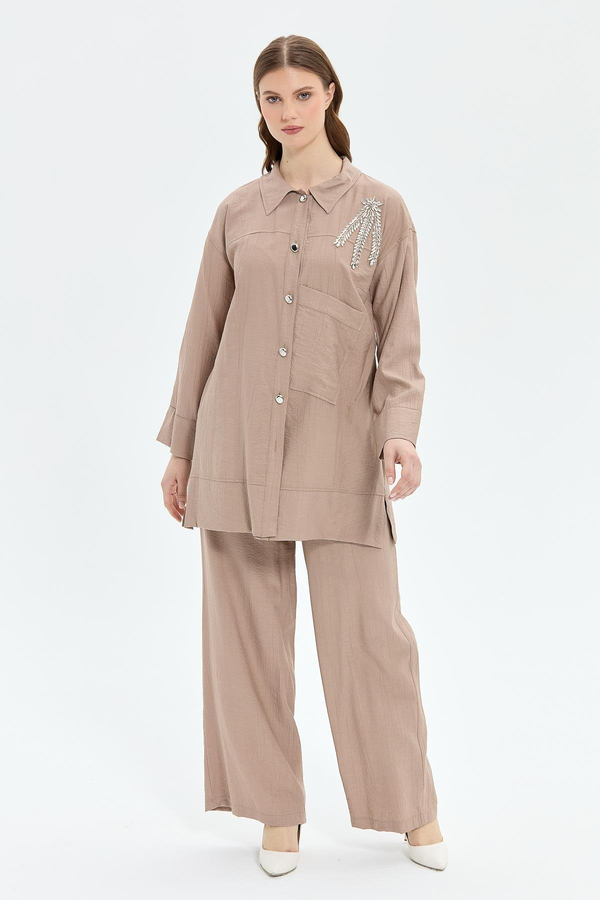Müsemma Oversize Gömlek Yaka Uzun Kol Kadın Takım - Günlük & Şık