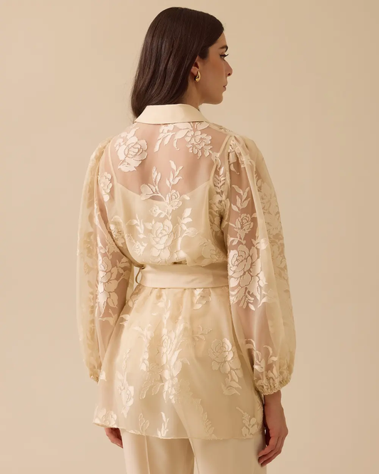 desenli i̇ç bluzlu transparan takım Seçil