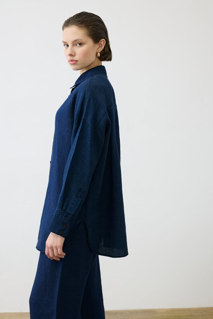 Denim Efektli %100 Keten Pantolonlu Takım Terzi Dükkani