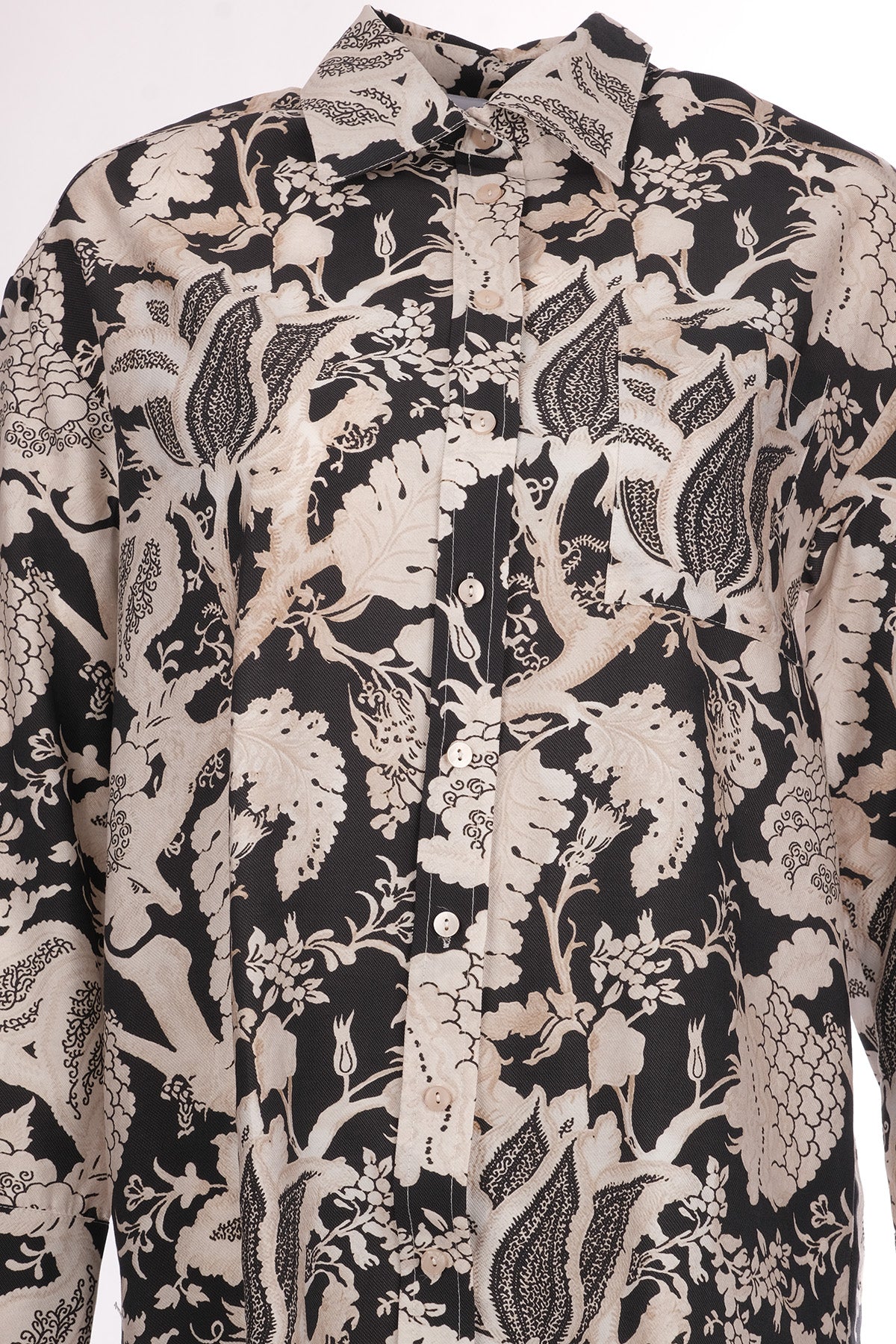 Terzi Dükkanı Oversize Gömlek Yaka Midi Kadın Takım - Vintage Desen