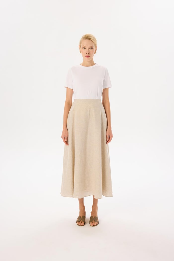 Terzi Dükkanı Minimalist Midi Keten Etek - Yüksek Bel - Günlük & Şık