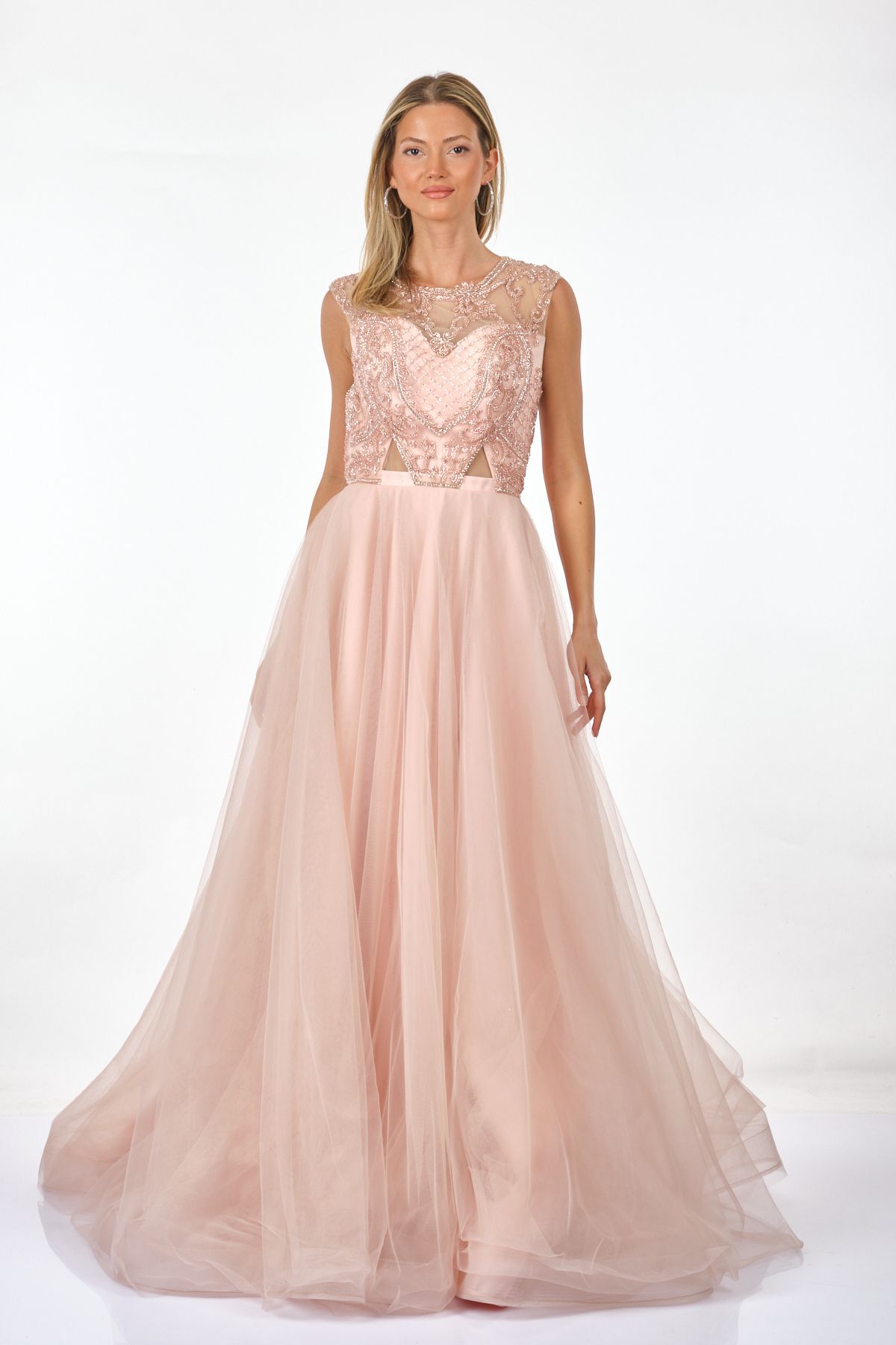 Tiara Abiye Elbise - Maxi, Kapalı Yaka, Tül Detaylı, Özel Gün Translation missing: tr.content.product_image_main