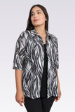 Tolga Saraçoğlu Kadın Bluz - Minimalist Zebra Desenli 3/4 Kol Oversize