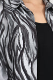 Tolga Saraçoğlu Kadın Bluz - Minimalist Zebra Desenli 3/4 Kol Oversize