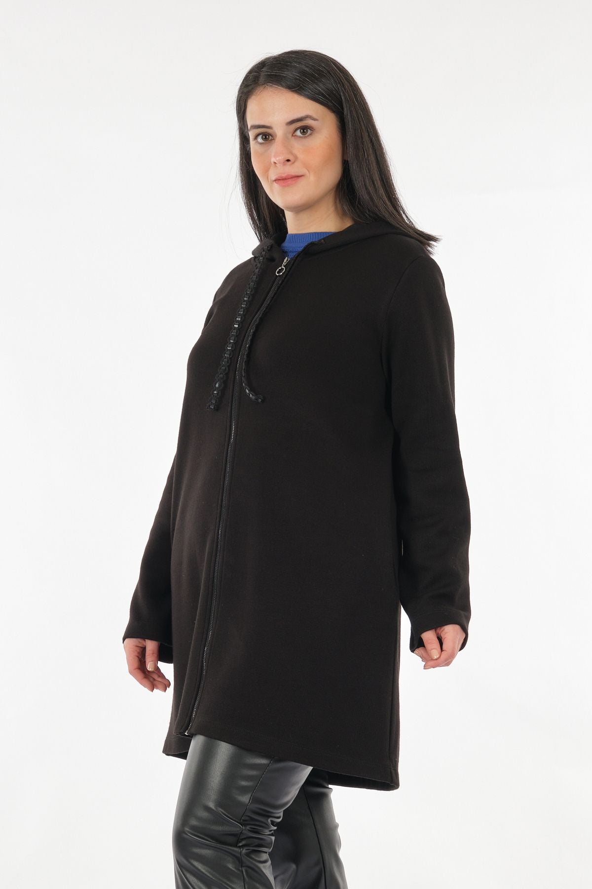Tolga Saraçoğlu Oversize Kapüşonlu Midi Kadın Ceket - Günlük & Rahat Translation missing: tr.content.product_image_secondary