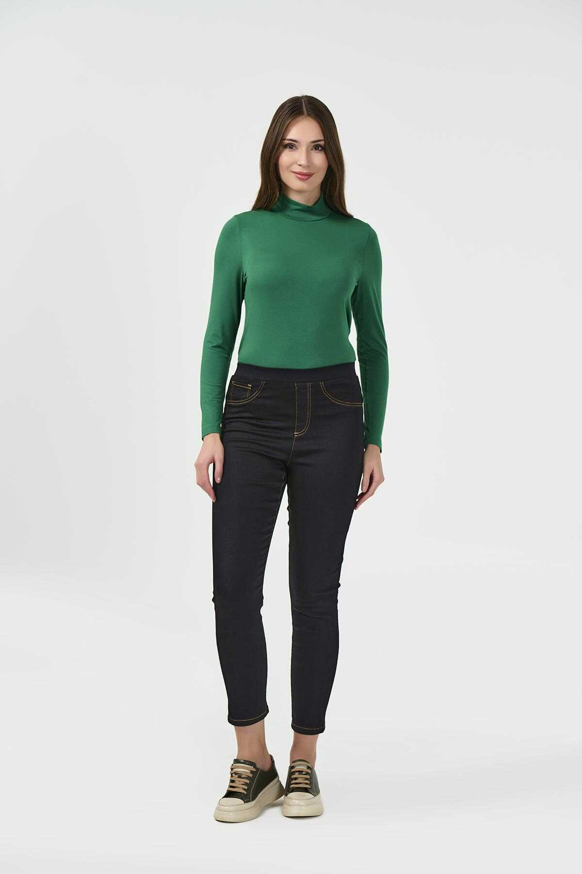 Tolga Saraçoğlu Minimalist Midi Jean Pantolon - Yüksek Bel Esnek Ana görsel