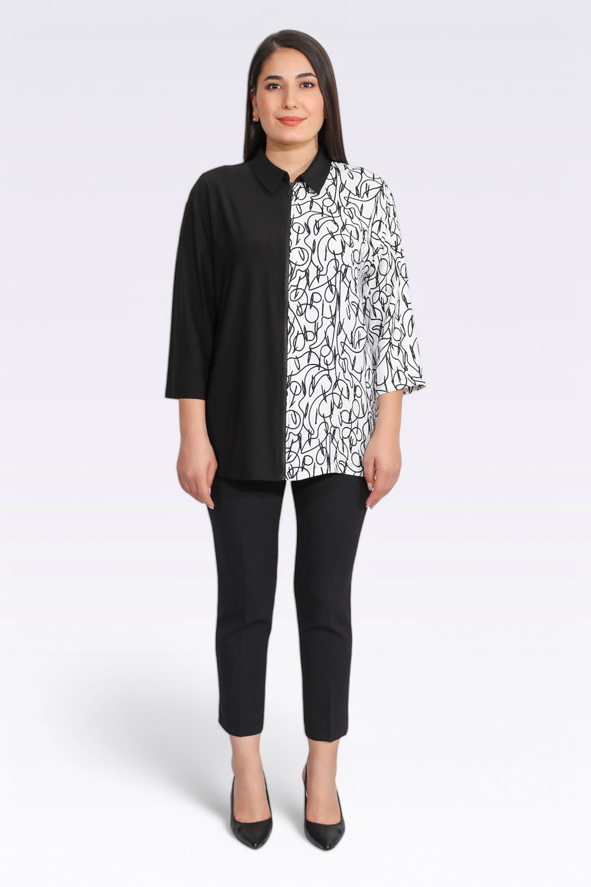 Tolga Saraçoğlu Oversize 3/4 Kol Gömlek Yaka Kadın Ceket - Minimalist Stil Translation missing: tr.content.product_image_secondary
