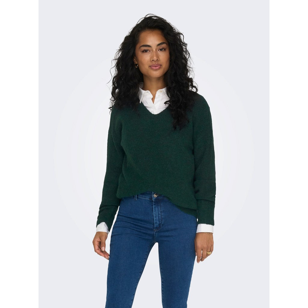 Only V Yaka Oversize Uzun Kollu Kadın Kazak - Günlük Kışlık Rahat