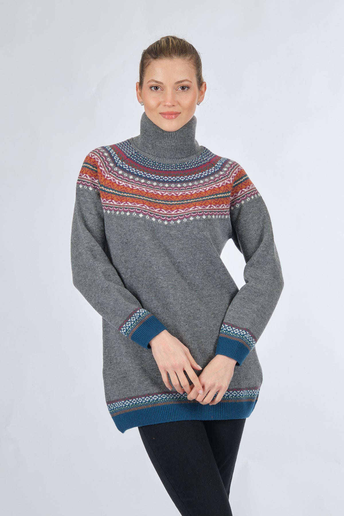 Desen Oversize Boğazlı Midi Tunik Kazak - Kışlık Sıcaklık ve Şıklık Translation missing: tr.content.product_image_secondary