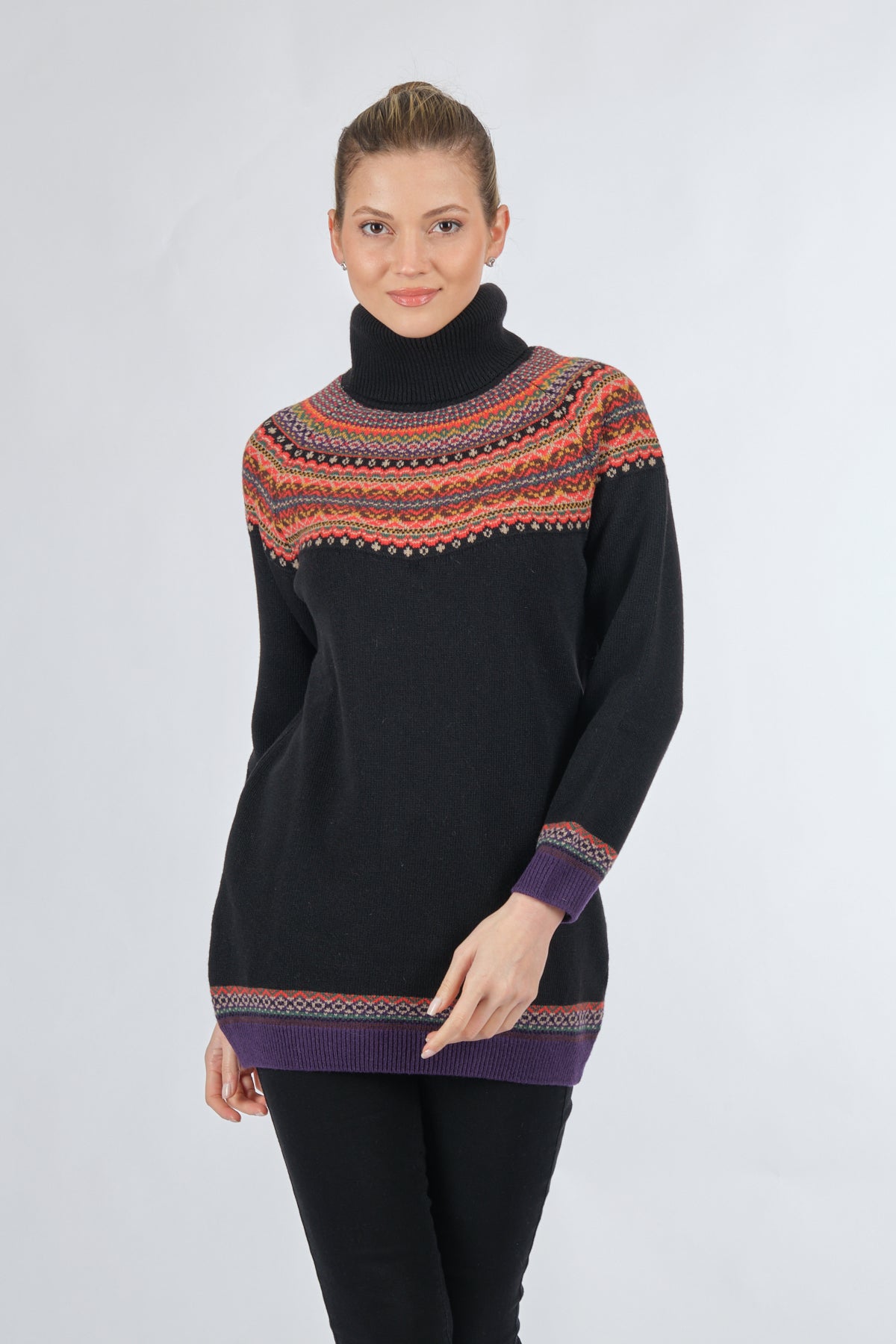 Desen Oversize Boğazlı Midi Tunik Kazak - Kışlık Sıcaklık ve Şıklık