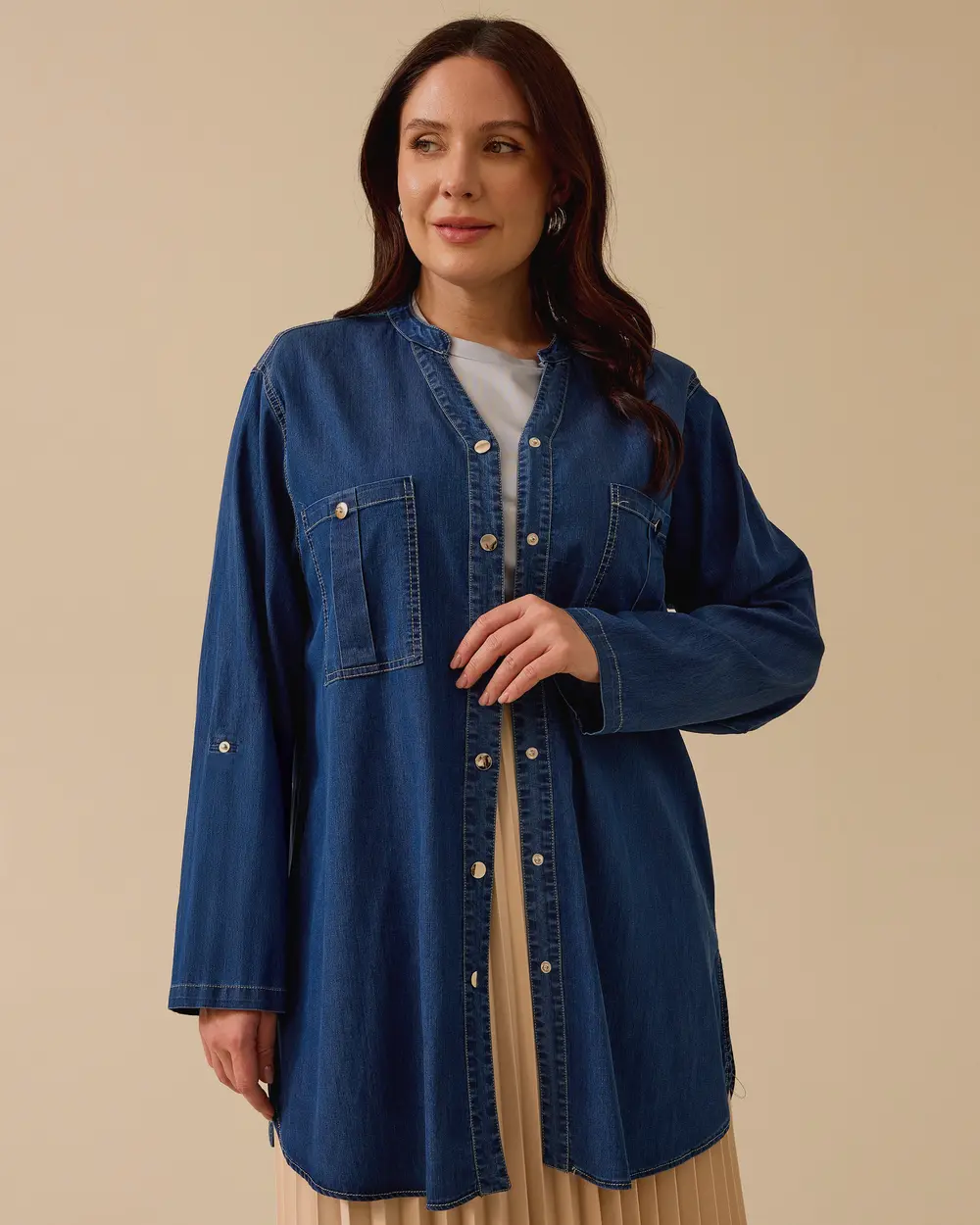 Büyük Beden Katlanabilir Kollu Jean Tunik Gala-Xi Translation missing: tr.content.product_image_main